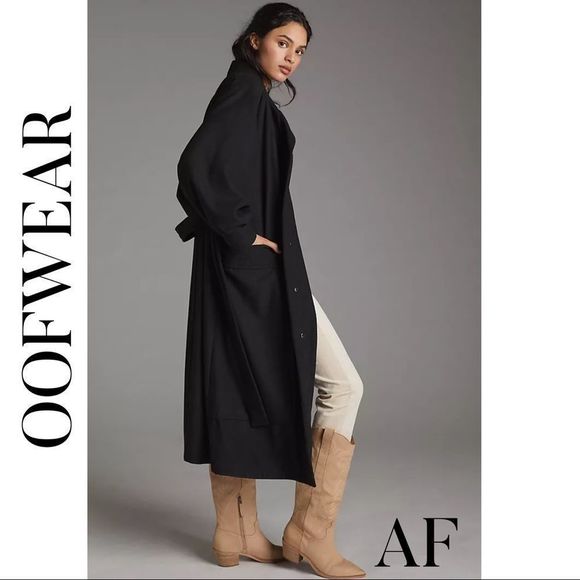 ANTHROPOLOGIE BY OOFWEAR KRISTIN COAT BLACK NWT LARGE MADE IN ITALY Dry Cleaned - Picture 2 of 9